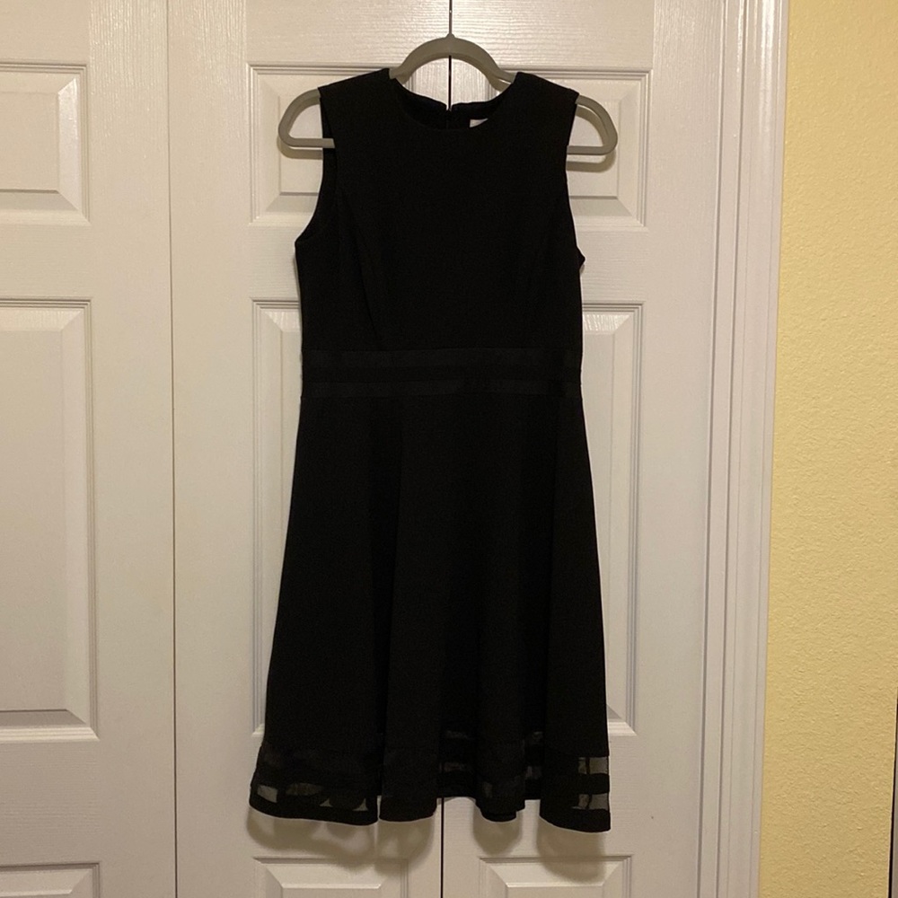 Calvin Klein Sleeveless Cocktail Dress A-Line Round Neck with Mesh Stripes
